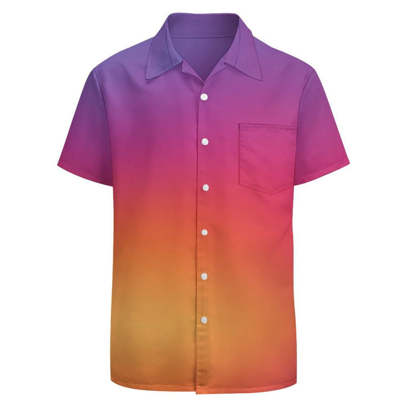 3D nyomtatott virágos ing, reveres gallérral, rövid ujjú, poliészter anyag, karcsú szabás