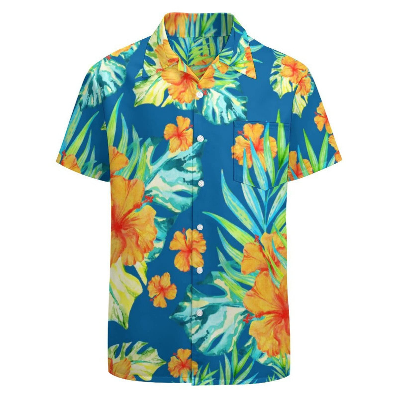 3D nyomtatott virágos ing, reveres gallérral, rövid ujjú, poliészter anyag, karcsú szabás