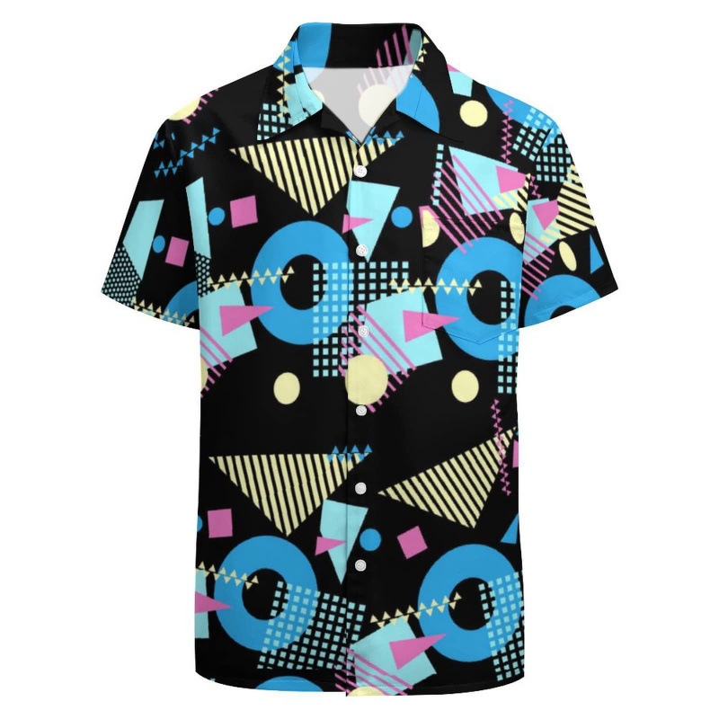 3D nyomtatott virágos ing, reveres gallérral, rövid ujjú, poliészter anyag, karcsú szabás