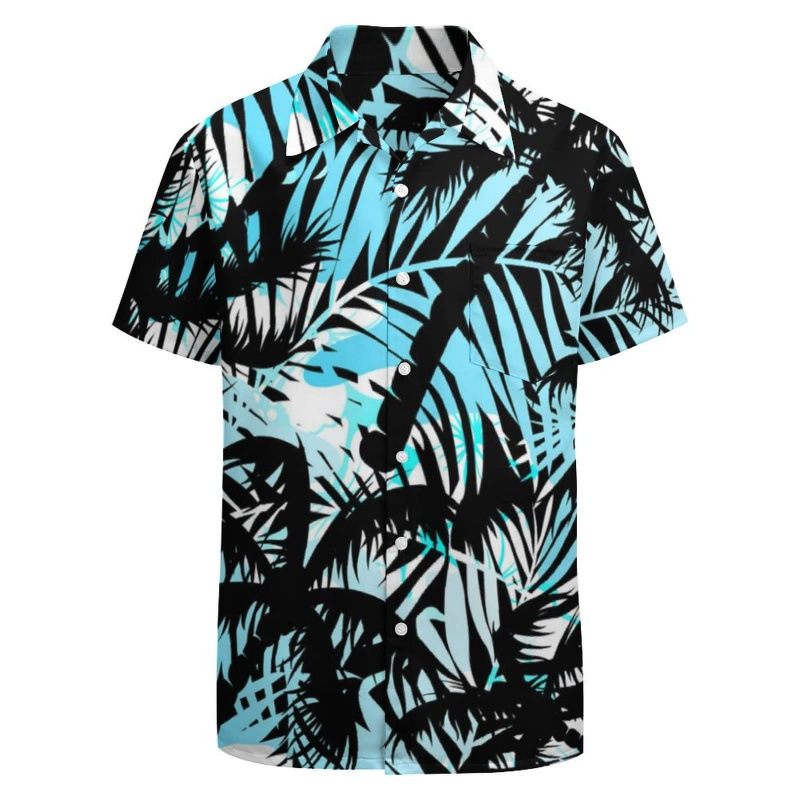 3D nyomtatott virágos ing, reveres gallérral, rövid ujjú, poliészter anyag, karcsú szabás