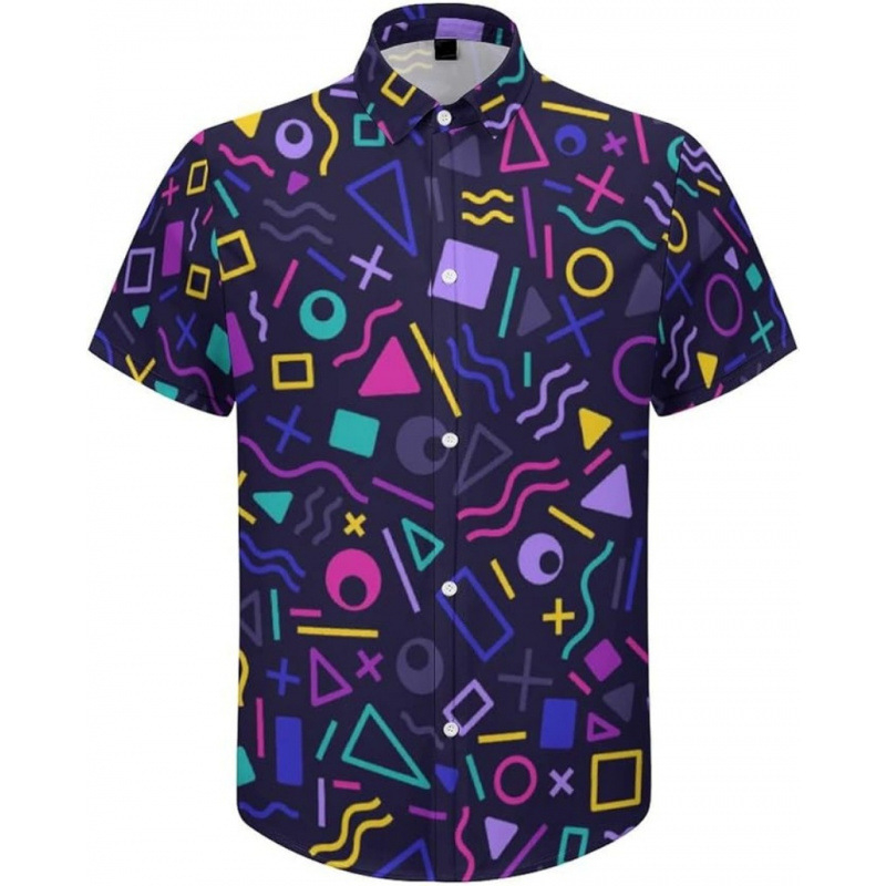 3D nyomtatott virágos ing, reveres gallérral, rövid ujjú, poliészter anyag, karcsú szabás