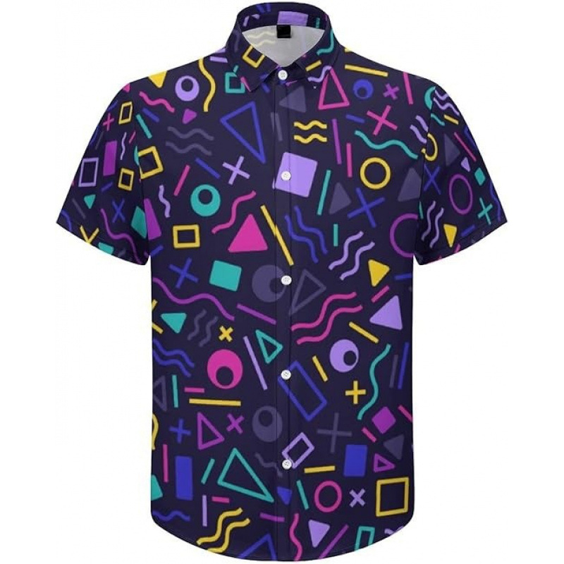 3D nyomtatott virágos ing, reveres gallérral, rövid ujjú, poliészter anyag, karcsú szabás