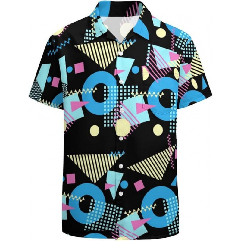 3D nyomtatott virágos ing, reveres gallérral, rövid ujjú, poliészter anyag, karcsú szabás