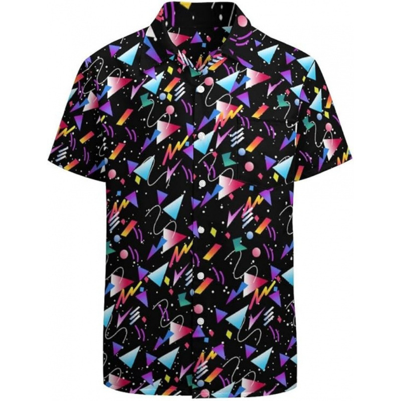 3D nyomtatott virágos ing, reveres gallérral, rövid ujjú, poliészter anyag, karcsú szabás