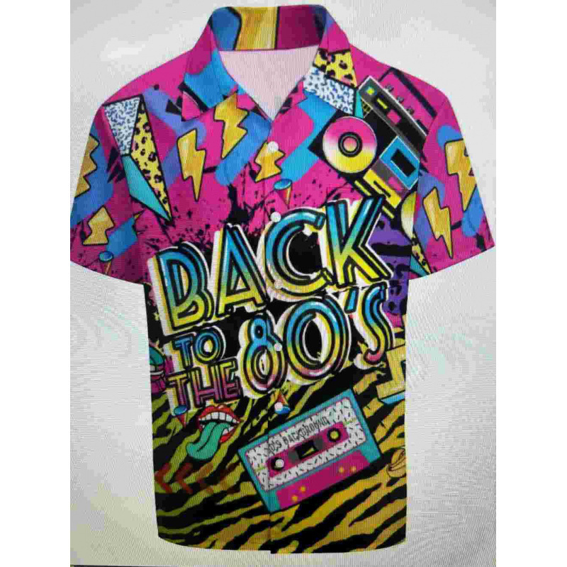 3D nyomtatott virágos ing, reveres gallérral, rövid ujjú, poliészter anyag, karcsú szabás