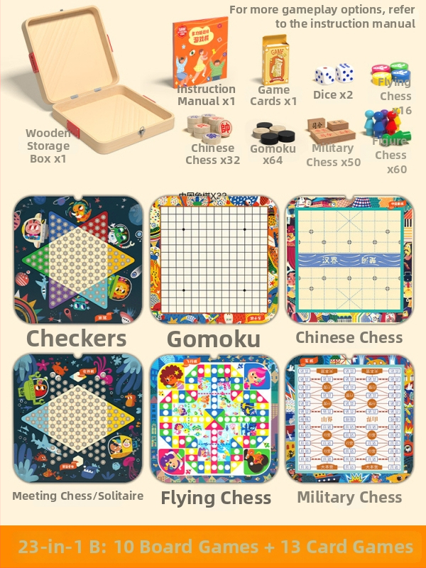 Drvena višefunkcionalna društvena igra: šah, dama i Ludo na jednoj ploči – materijal: drvo; kategorija: društvena igra; dobna skupina: 4–6, 7–14, 15–35; pakiranje: šarena kutija