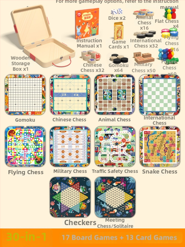 Drvena višefunkcionalna društvena igra: šah, dama i Ludo na jednoj ploči – materijal: drvo; kategorija: društvena igra; dobna skupina: 4–6, 7–14, 15–35; pakiranje: šarena kutija