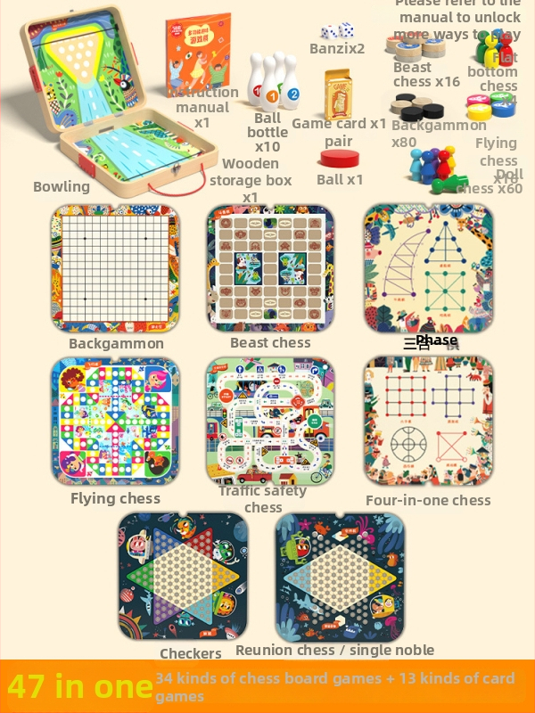 Drvena višefunkcionalna društvena igra: šah, dama i Ludo na jednoj ploči – materijal: drvo; kategorija: društvena igra; dobna skupina: 4–6, 7–14, 15–35; pakiranje: šarena kutija