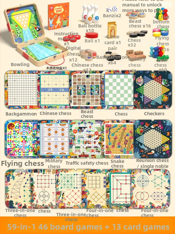 Drvena višefunkcionalna društvena igra: šah, dama i Ludo na jednoj ploči – materijal: drvo; kategorija: društvena igra; dobna skupina: 4–6, 7–14, 15–35; pakiranje: šarena kutija