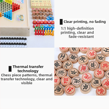 Drveni višefunkcionalni set društvenih igara za djecu: uključuje tic-tac-toe, dama, gomoku i kineski šah; multifunkcionalni stolni set za uzrast 4–6 godina