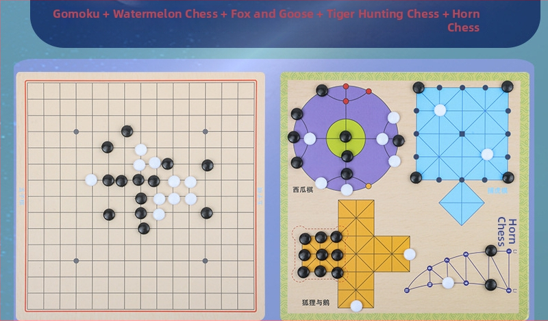 Drveni višefunkcionalni set društvenih igara za djecu: uključuje tic-tac-toe, dama, gomoku i kineski šah; multifunkcionalni stolni set za uzrast 4–6 godina