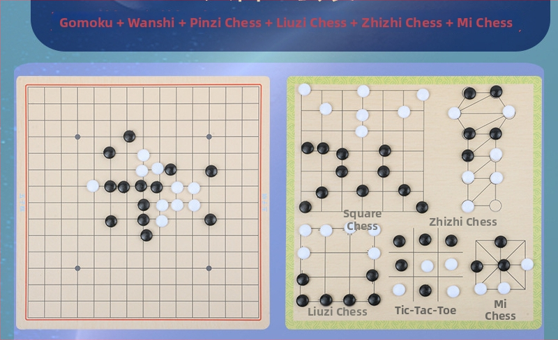 Drveni višefunkcionalni set društvenih igara za djecu: uključuje tic-tac-toe, dama, gomoku i kineski šah; multifunkcionalni stolni set za uzrast 4–6 godina