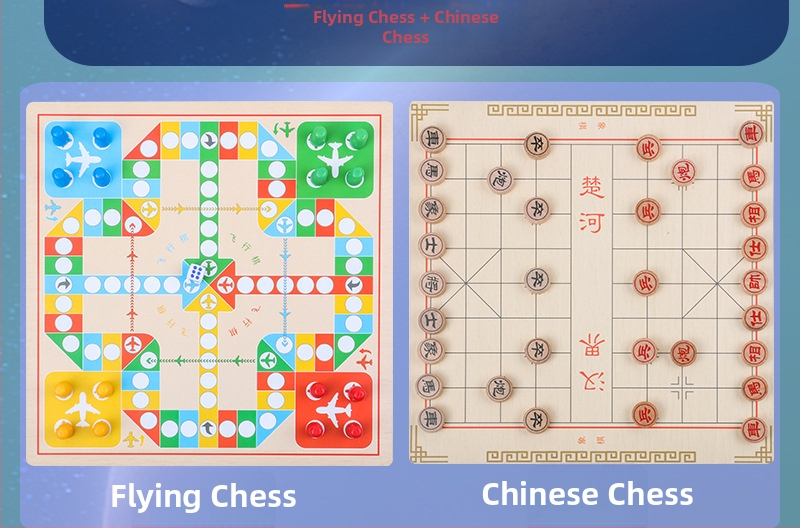 Drveni višefunkcionalni set društvenih igara za djecu: uključuje tic-tac-toe, dama, gomoku i kineski šah; multifunkcionalni stolni set za uzrast 4–6 godina