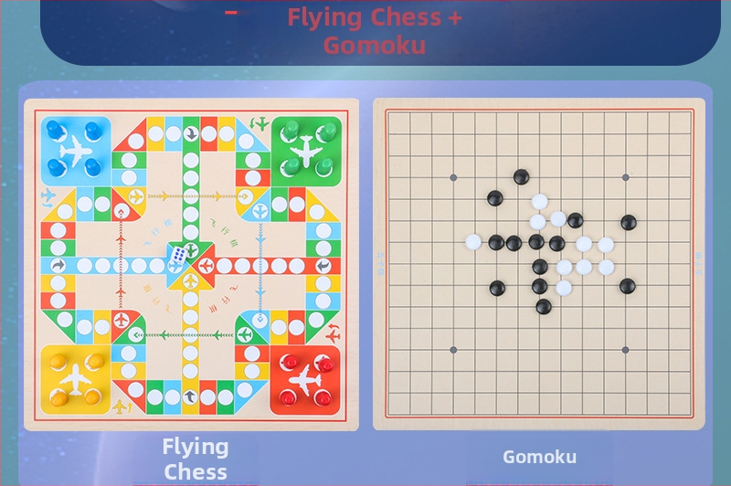 Drveni višefunkcionalni set društvenih igara za djecu: uključuje tic-tac-toe, dama, gomoku i kineski šah; multifunkcionalni stolni set za uzrast 4–6 godina