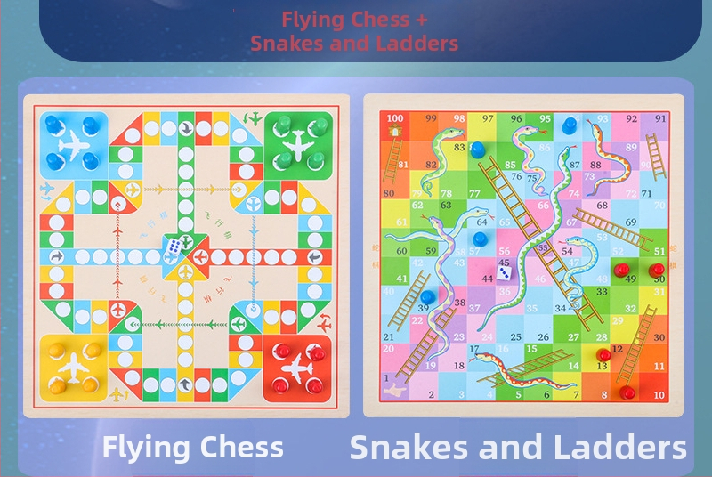 Drveni višefunkcionalni set društvenih igara za djecu: uključuje tic-tac-toe, dama, gomoku i kineski šah; multifunkcionalni stolni set za uzrast 4–6 godina