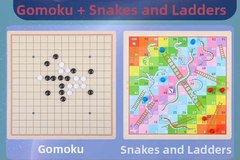 Drveni višefunkcionalni set društvenih igara za djecu: uključuje tic-tac-toe, dama, gomoku i kineski šah; multifunkcionalni stolni set za uzrast 4–6 godina