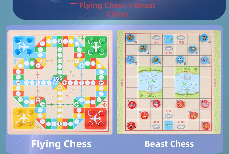 Drveni višefunkcionalni set društvenih igara za djecu: uključuje tic-tac-toe, dama, gomoku i kineski šah; multifunkcionalni stolni set za uzrast 4–6 godina