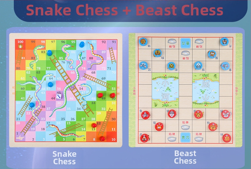 Drveni višefunkcionalni set društvenih igara za djecu: uključuje tic-tac-toe, dama, gomoku i kineski šah; multifunkcionalni stolni set za uzrast 4–6 godina