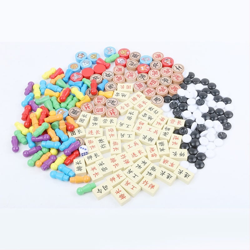 Drveni višefunkcionalni set društvenih igara za djecu: uključuje tic-tac-toe, dama, gomoku i kineski šah; multifunkcionalni stolni set za uzrast 4–6 godina