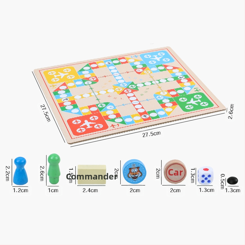 Drveni višefunkcionalni set društvenih igara za djecu: uključuje tic-tac-toe, dama, gomoku i kineski šah; multifunkcionalni stolni set za uzrast 4–6 godina
