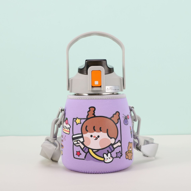 Navlaka za čašu s karikaturnim dizajnom i dijagonalnom naramenicom, platno, tisak logotipa, mogućnost prilagodbe, Gold wheel premium kvaliteta, pakiranje 7x18x29 cm