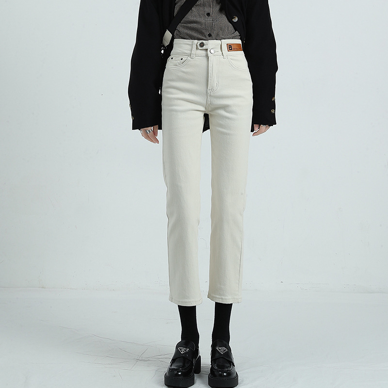 Ženske traperice s ravnim krojem, flis navlaka, visokim strukom, duljina 9/10, 70–80% pamuka