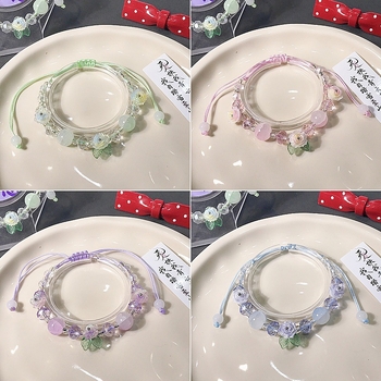 Brățară cu floare din sticlă și lapis lazuli, tricotată manual, unisex, proaspătă și chic, origine Yiwu