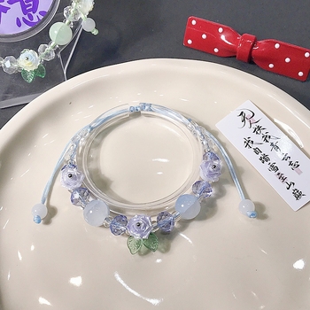 Brățară cu floare din sticlă și lapis lazuli, tricotată manual, unisex, proaspătă și chic, origine Yiwu