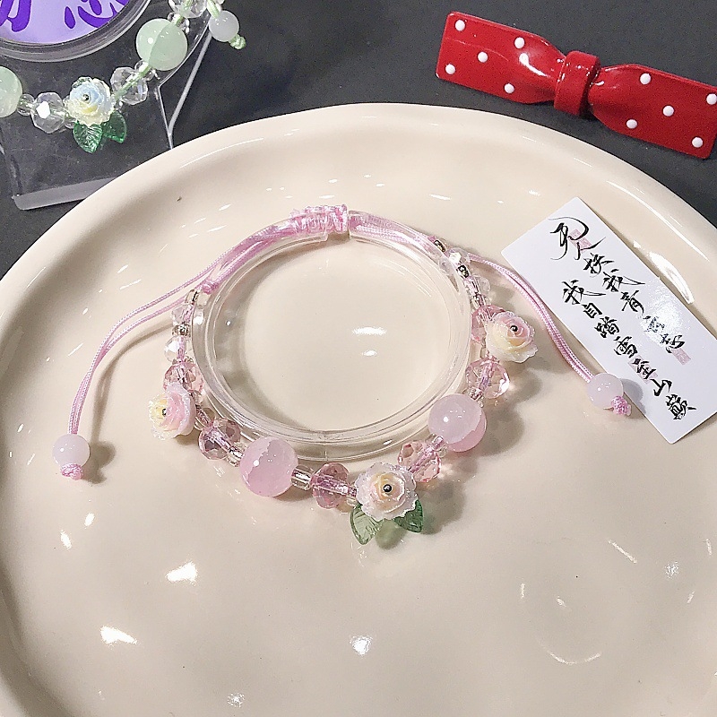 Brățară cu floare din sticlă și lapis lazuli, tricotată manual, unisex, proaspătă și chic, origine Yiwu