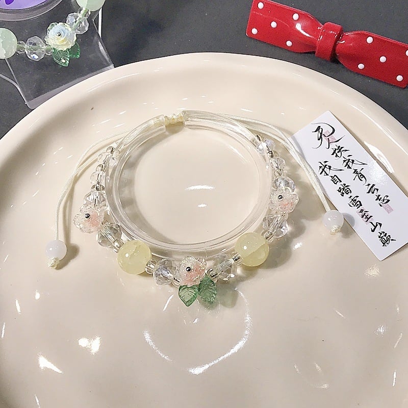 Brățară cu floare din sticlă și lapis lazuli, tricotată manual, unisex, proaspătă și chic, origine Yiwu