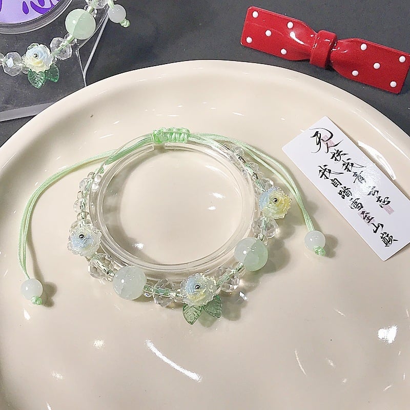 Brățară cu floare din sticlă și lapis lazuli, tricotată manual, unisex, proaspătă și chic, origine Yiwu