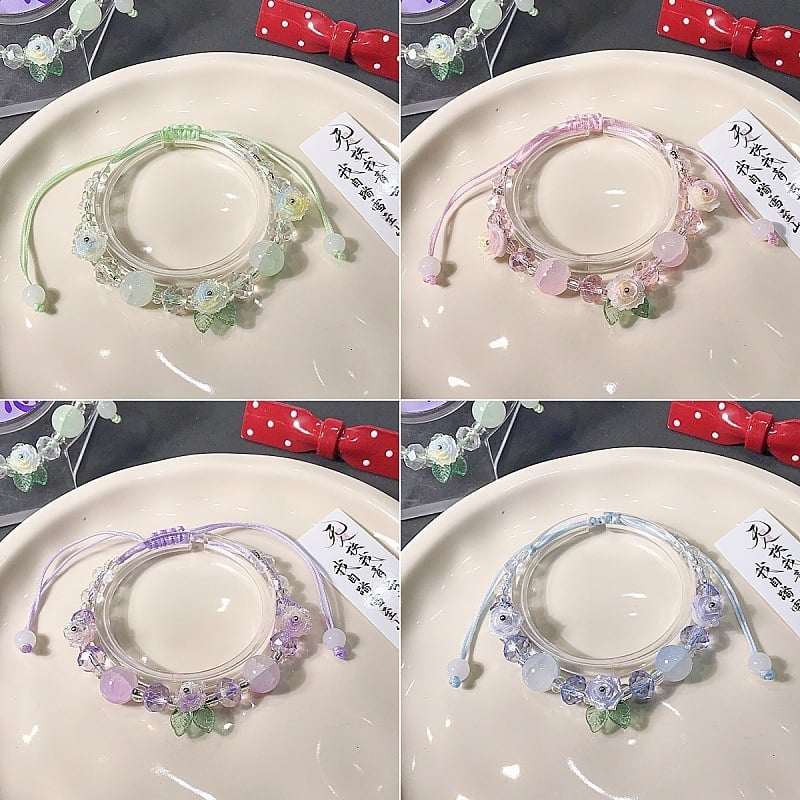 Brățară cu floare din sticlă și lapis lazuli, tricotată manual, unisex, proaspătă și chic, origine Yiwu