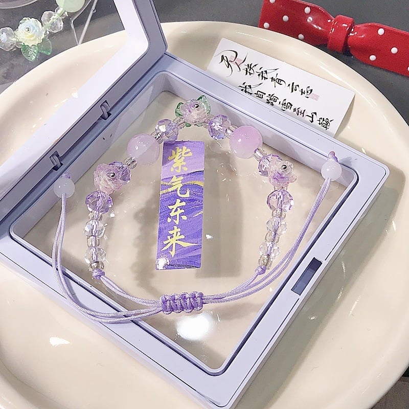 Brățară cu floare din sticlă și lapis lazuli, tricotată manual, unisex, proaspătă și chic, origine Yiwu