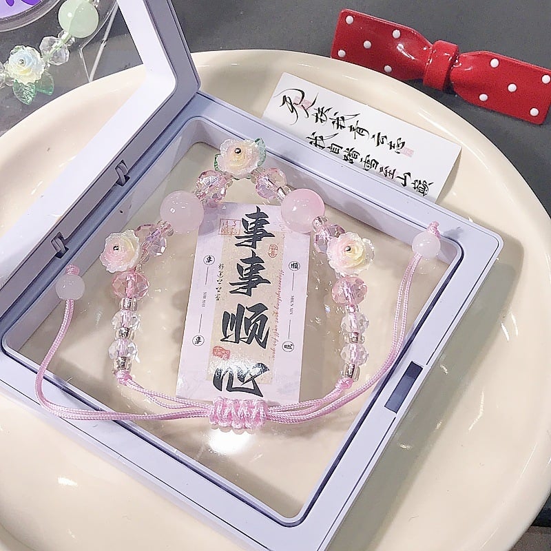 Brățară cu floare din sticlă și lapis lazuli, tricotată manual, unisex, proaspătă și chic, origine Yiwu