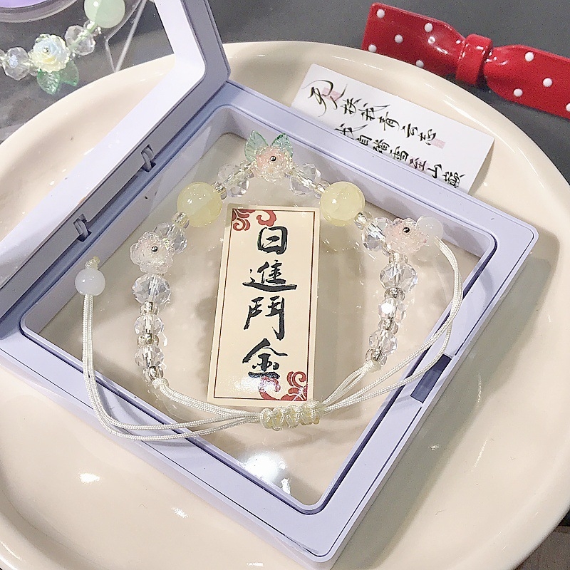 Brățară cu floare din sticlă și lapis lazuli, tricotată manual, unisex, proaspătă și chic, origine Yiwu