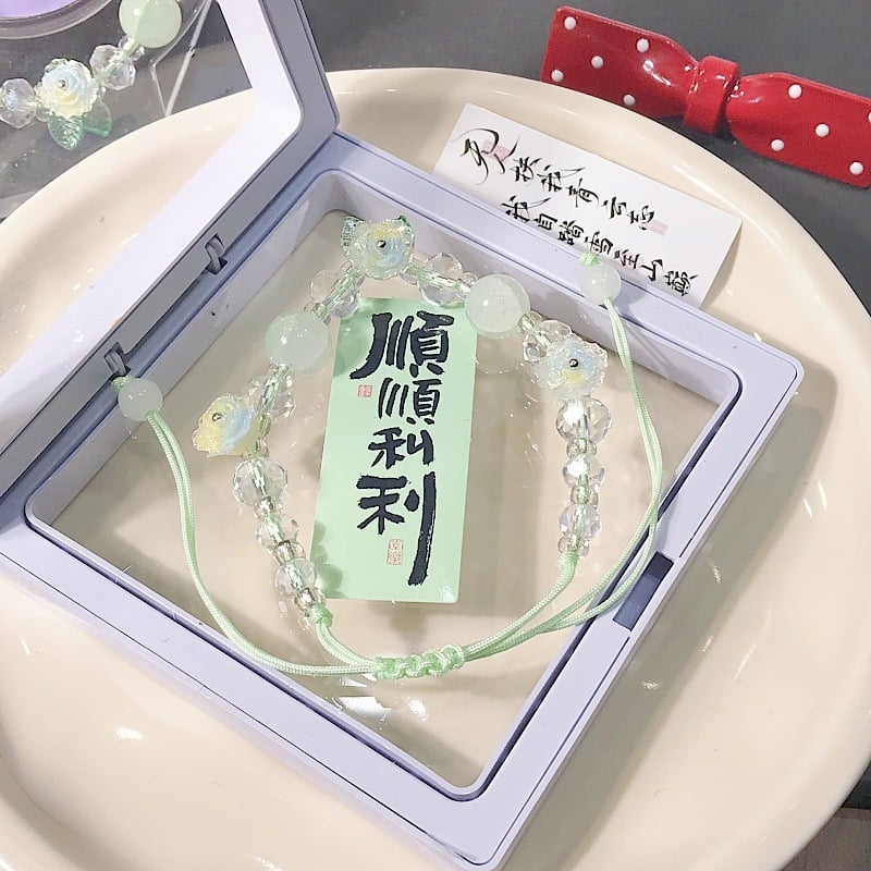 Brățară cu floare din sticlă și lapis lazuli, tricotată manual, unisex, proaspătă și chic, origine Yiwu