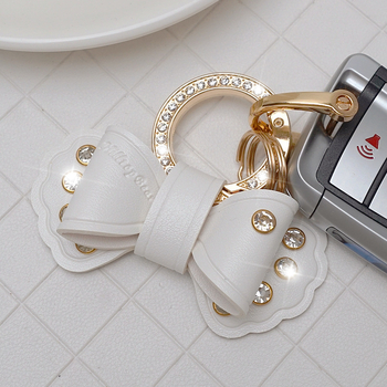 Pandantiv pentru chei auto din piele, cu funda diamantată, design simplu, personalizare disponibilă