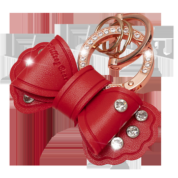 Pandantiv pentru chei auto din piele, cu funda diamantată, design simplu, personalizare disponibilă