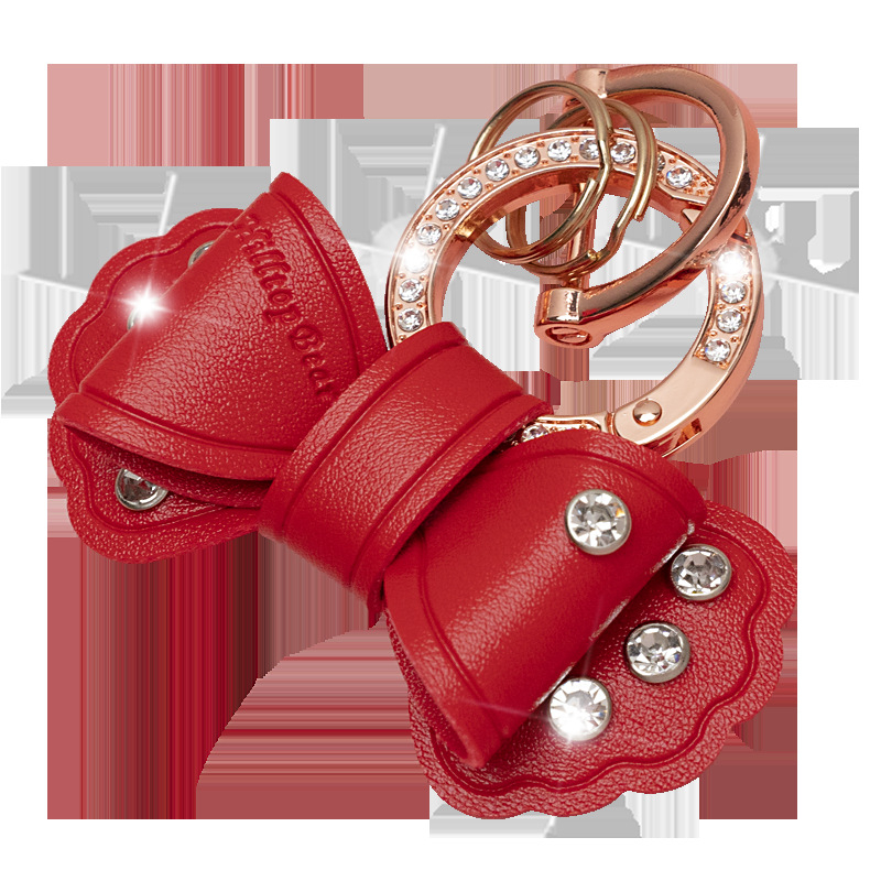 Pandantiv pentru chei auto din piele, cu funda diamantată, design simplu, personalizare disponibilă