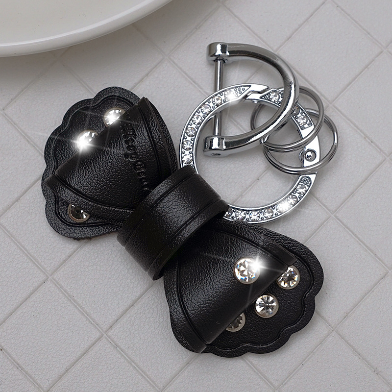 Pandantiv pentru chei auto din piele, cu funda diamantată, design simplu, personalizare disponibilă