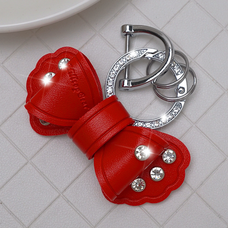 Pandantiv pentru chei auto din piele, cu funda diamantată, design simplu, personalizare disponibilă