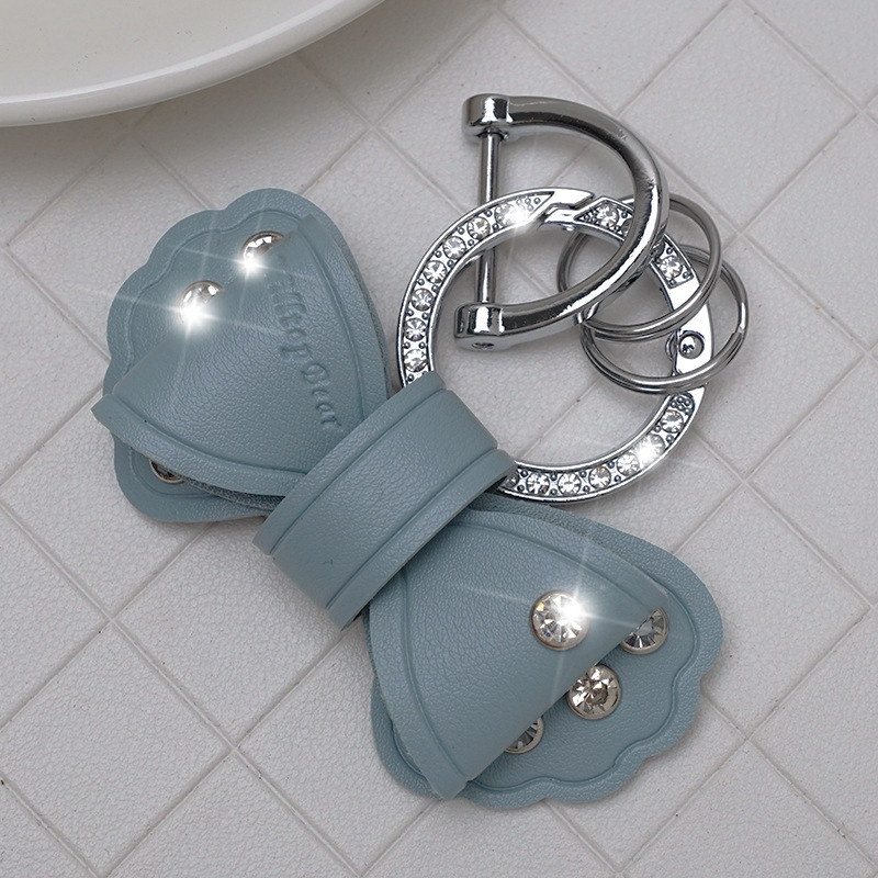 Pandantiv pentru chei auto din piele, cu funda diamantată, design simplu, personalizare disponibilă