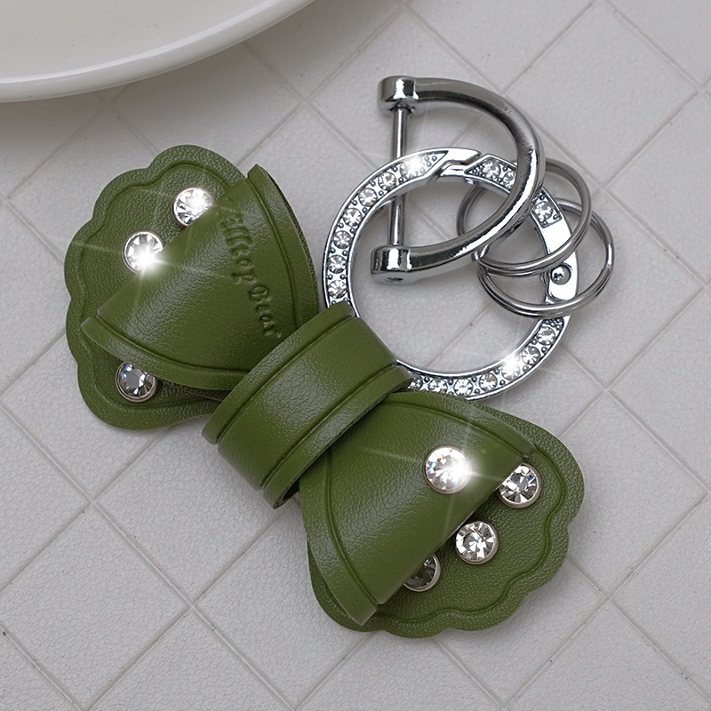 Pandantiv pentru chei auto din piele, cu funda diamantată, design simplu, personalizare disponibilă