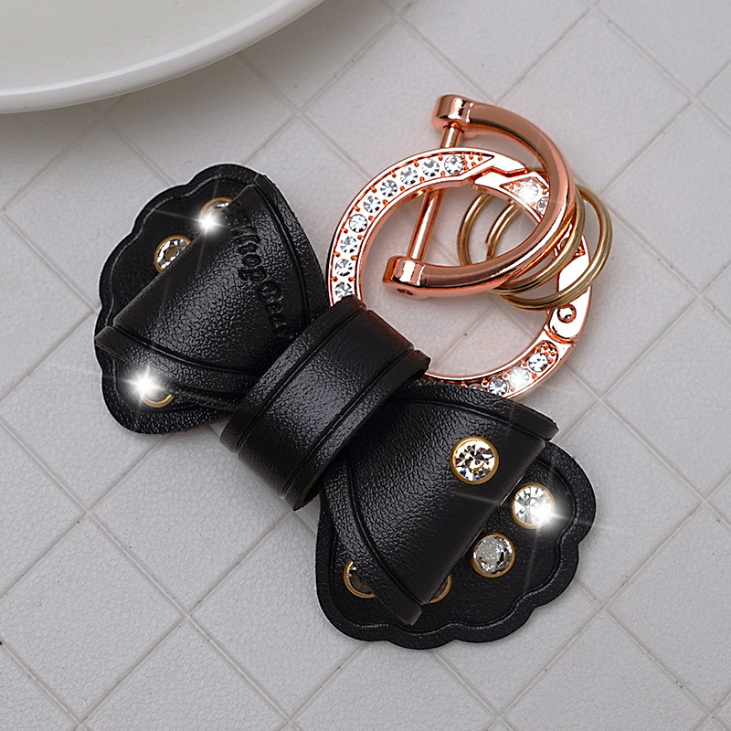 Pandantiv pentru chei auto din piele, cu funda diamantată, design simplu, personalizare disponibilă