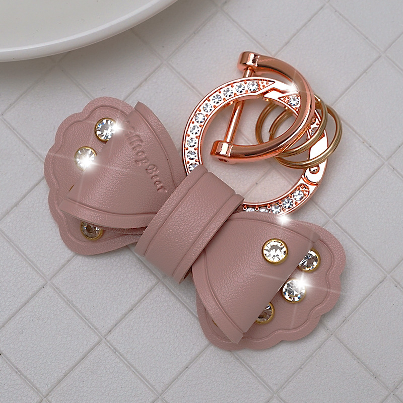 Pandantiv pentru chei auto din piele, cu funda diamantată, design simplu, personalizare disponibilă