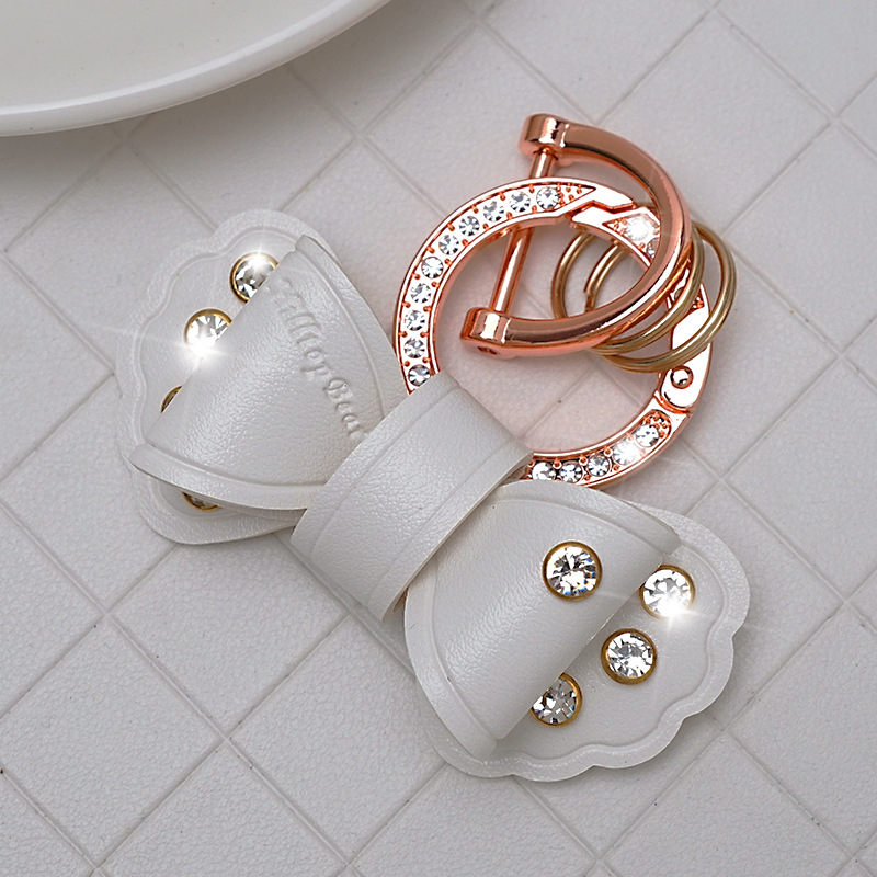 Pandantiv pentru chei auto din piele, cu funda diamantată, design simplu, personalizare disponibilă