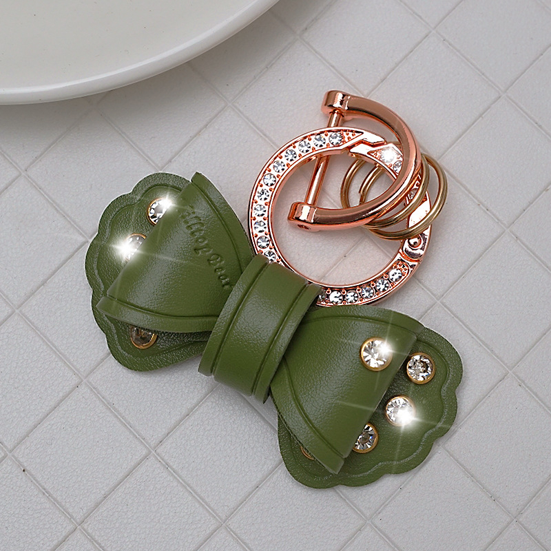 Pandantiv pentru chei auto din piele, cu funda diamantată, design simplu, personalizare disponibilă