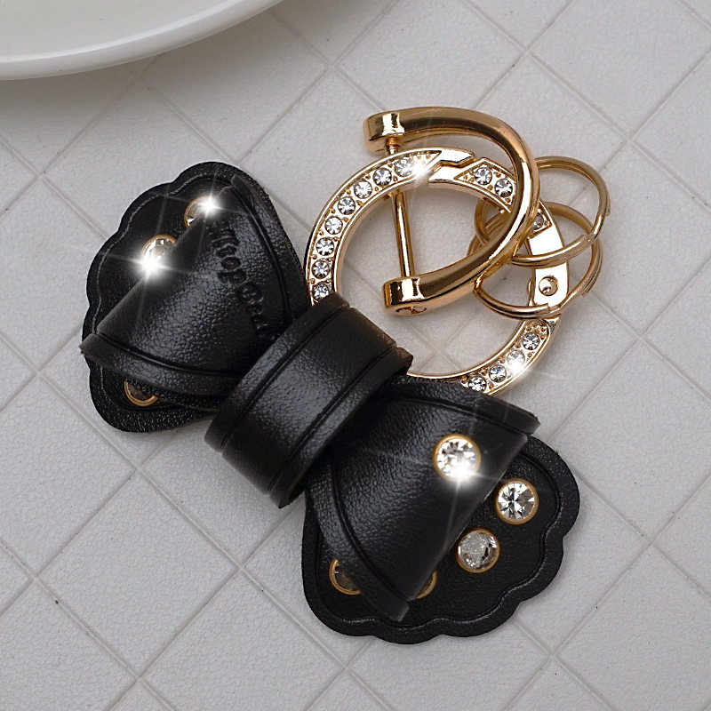 Pandantiv pentru chei auto din piele, cu funda diamantată, design simplu, personalizare disponibilă