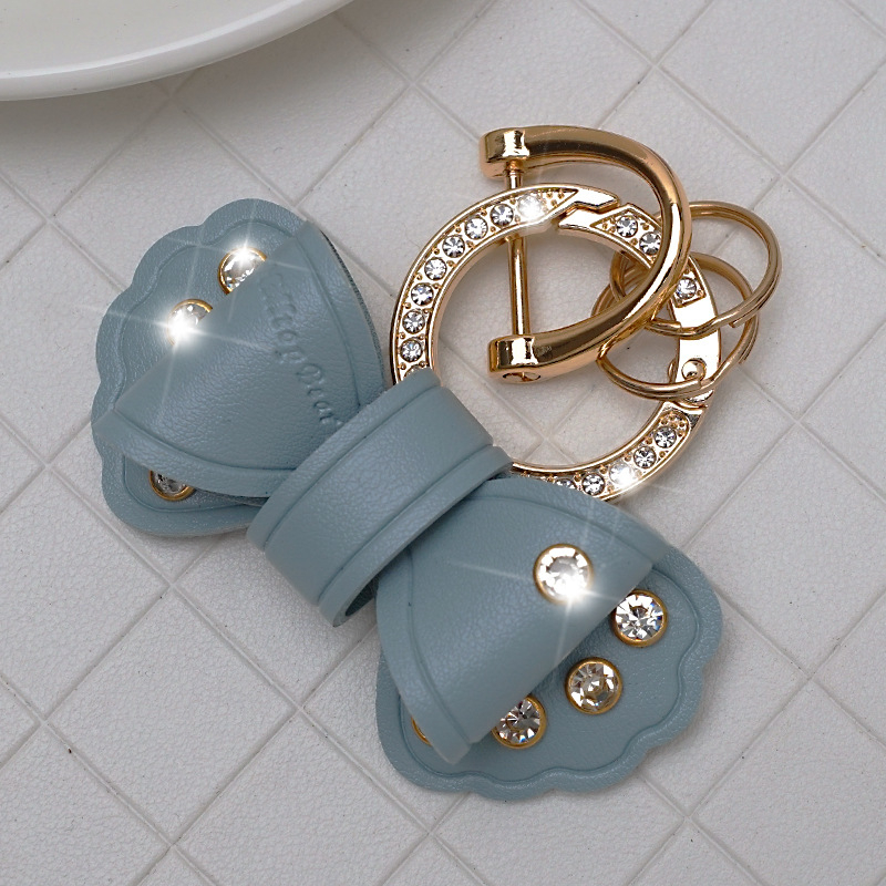 Pandantiv pentru chei auto din piele, cu funda diamantată, design simplu, personalizare disponibilă