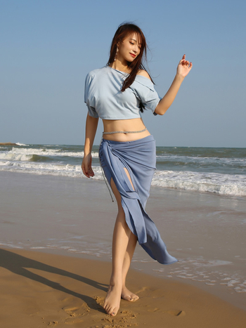 Set costum Belly Dance — stil oriental, model uni, țesătură rib, poliester (Brand BELLYQUEEN/Dancer; pentru femei adulte; pentru Belly Dance)